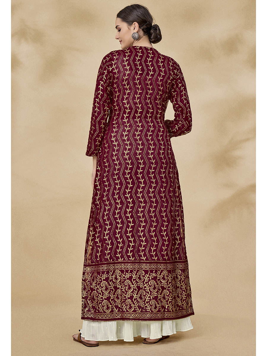 Myra Maroon Jacket Style Sharara Suit - Distacart