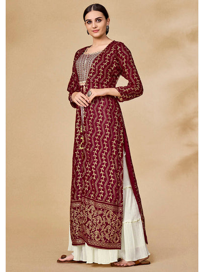 Myra Maroon Jacket Style Sharara Suit - Distacart