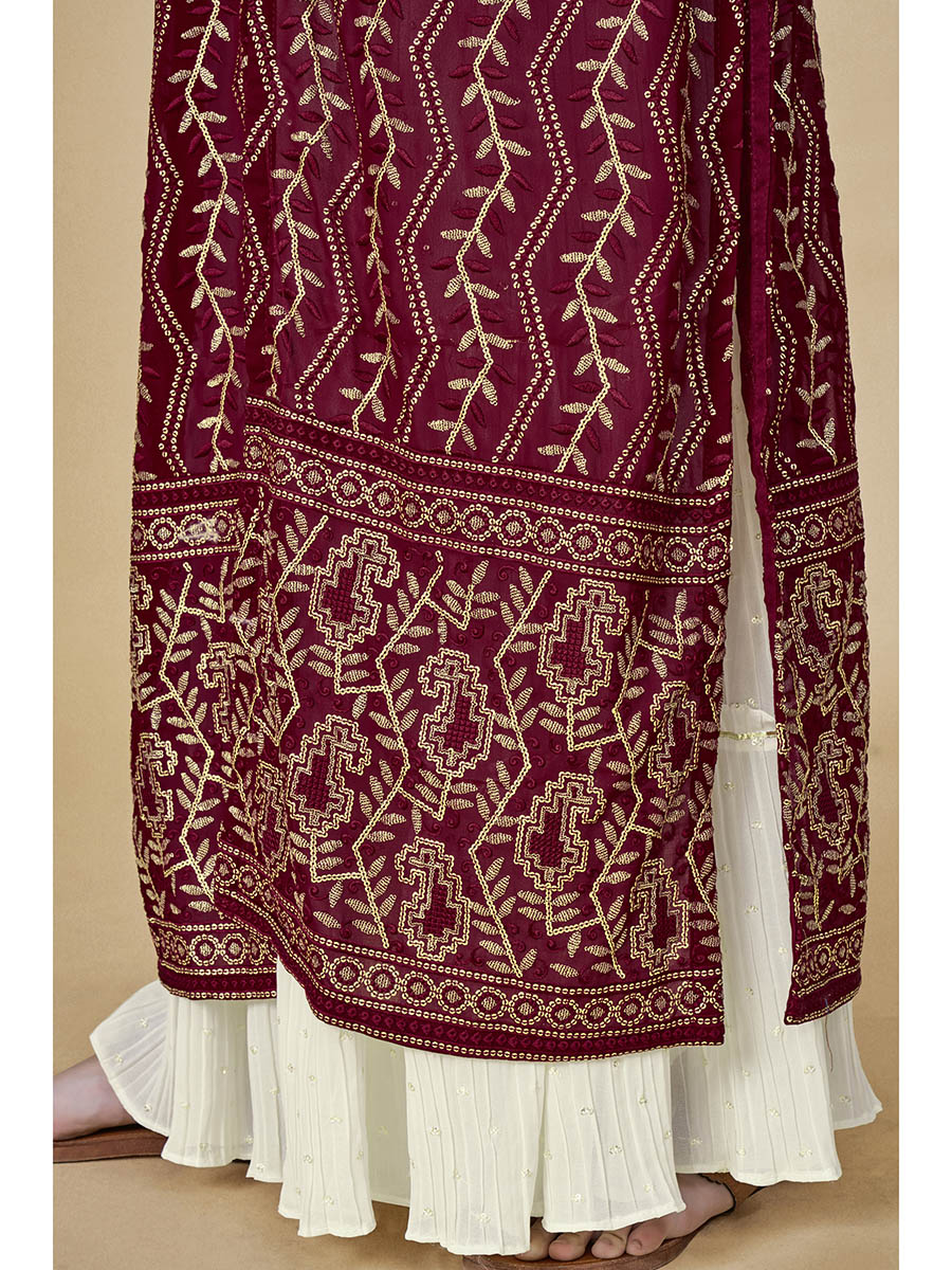 Myra Maroon Jacket Style Sharara Suit - Distacart