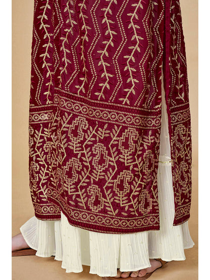 Myra Maroon Jacket Style Sharara Suit - Distacart