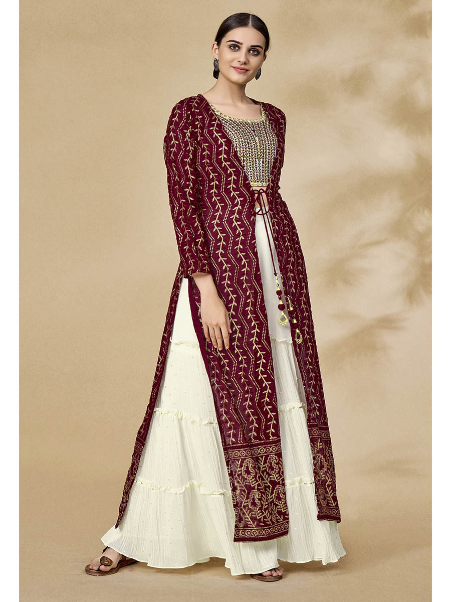 Myra Maroon Jacket Style Sharara Suit - Distacart