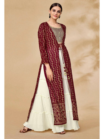 Myra Maroon Jacket Style Sharara Suit - Distacart