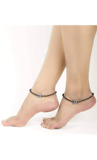 Thumbnail for Mominos Fashion Traditional Black Beads Silver-Plated Anklets For Girls
