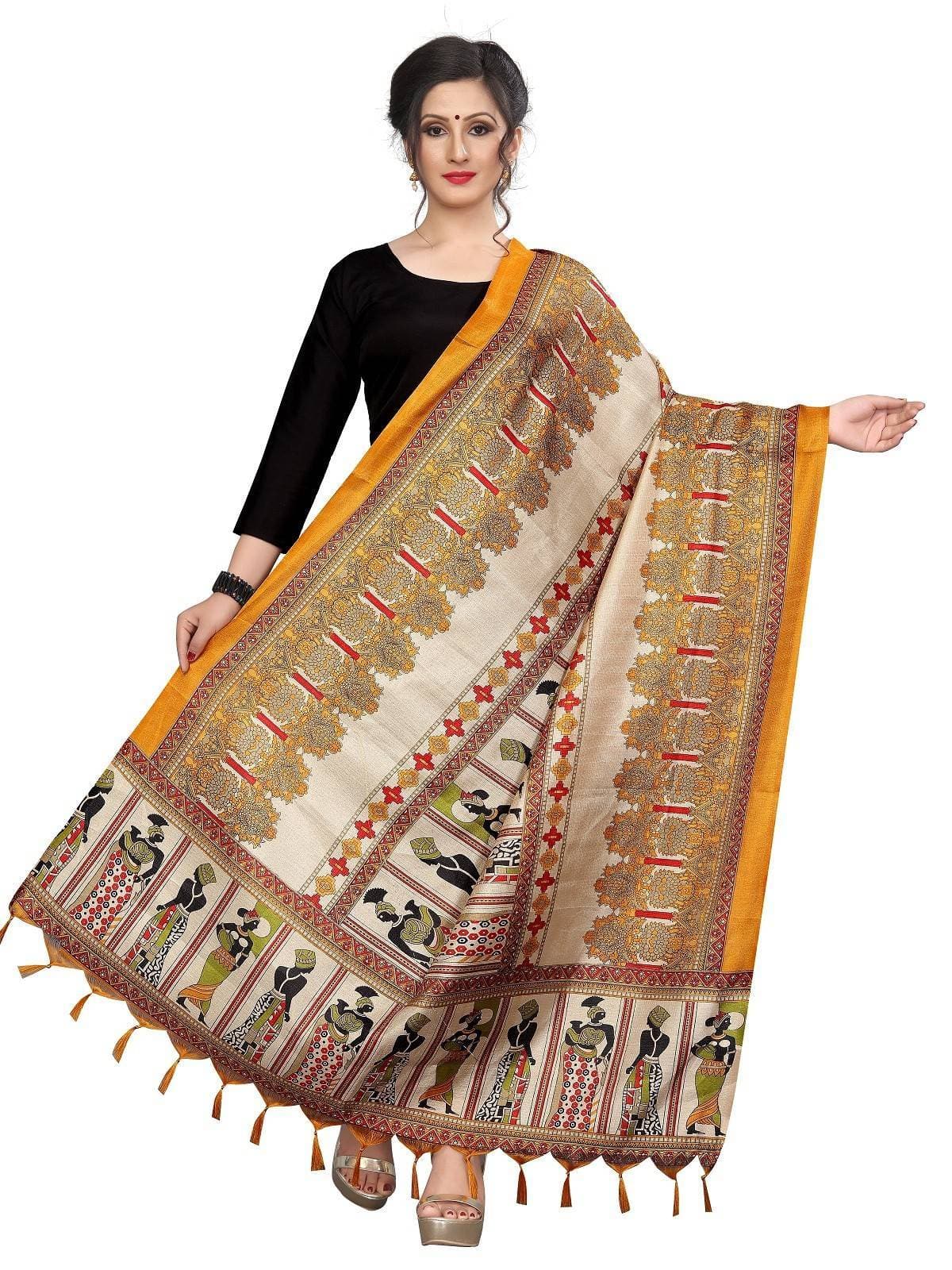 Vamika Mustard Latest Printed Khadi Bhagalpuri Dupatta