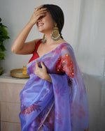 Thumbnail for Vamsee Blue Organza Saree - Distacart