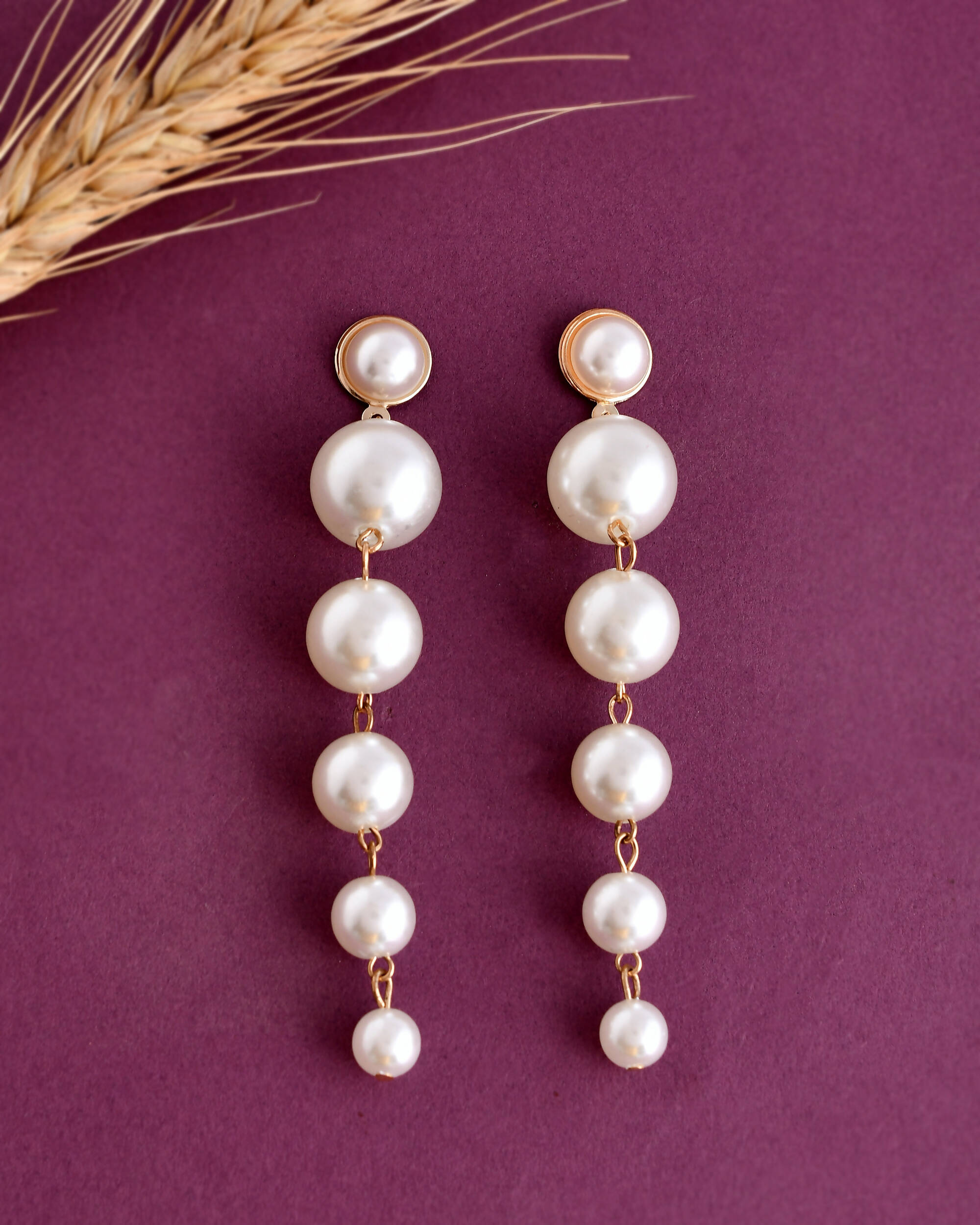 VOJ Women Gold Tone Pearl Stainless Steel Drops & Danglers Earrings - Distacart