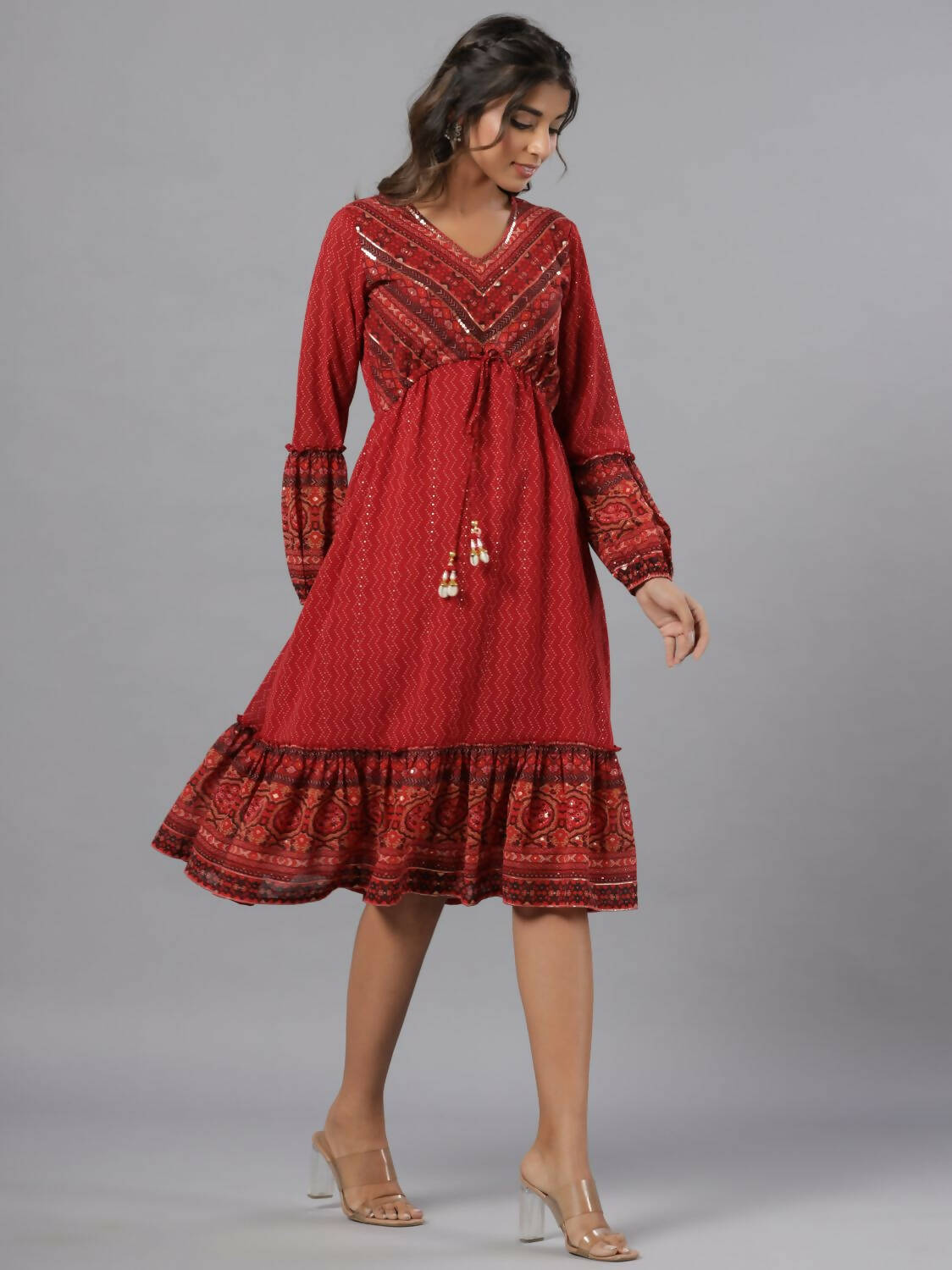 Juniper Women Rust Georgette Printed Midi Dress - Distacart