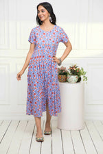 Thumbnail for Myshka Women Purple Floral Rayon A-Line Round Neck Dress - Distacart
