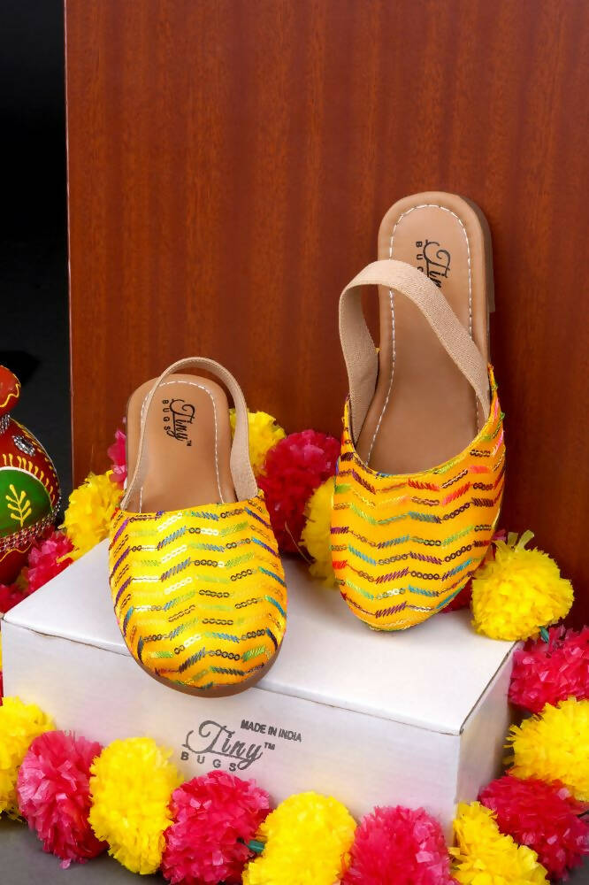 Tiny Bugs Girls Embroidered Strap Ethnic Jutis-Yellow - Distacart