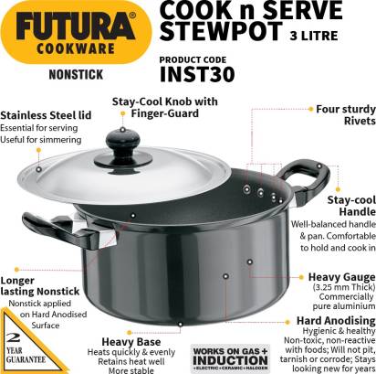 Hawkins Futura Non-stick Stewpot 20 cm Diameter 3 L with Lid (INST30) - Distacart