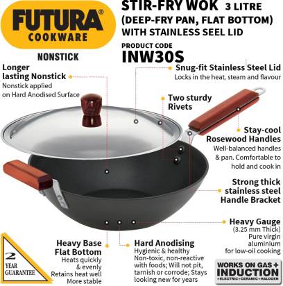 Hawkins Futura Stir Fry Wok with Stainless Steel 27 cm Diameter 3 L (INW30S) - Distacart