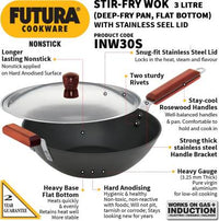 Thumbnail for Hawkins Futura Stir Fry Wok with Stainless Steel 27 cm Diameter 3 L (INW30S) - Distacart