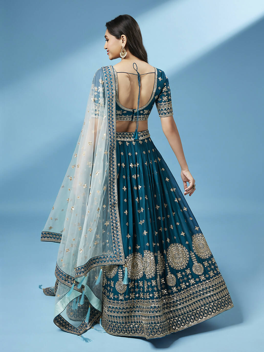 House of Panchhi Teal - Pure Georgette Embroidered Lehenga - Distacart
