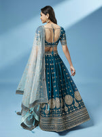 Thumbnail for House of Panchhi Teal - Pure Georgette Embroidered Lehenga - Distacart