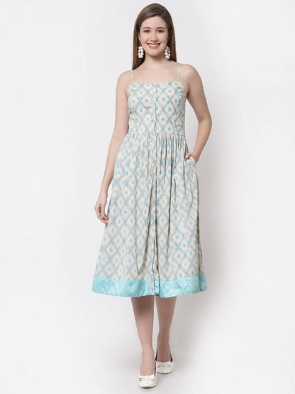 Myshka Multi Color Crepe Printed Sleeveless Dress