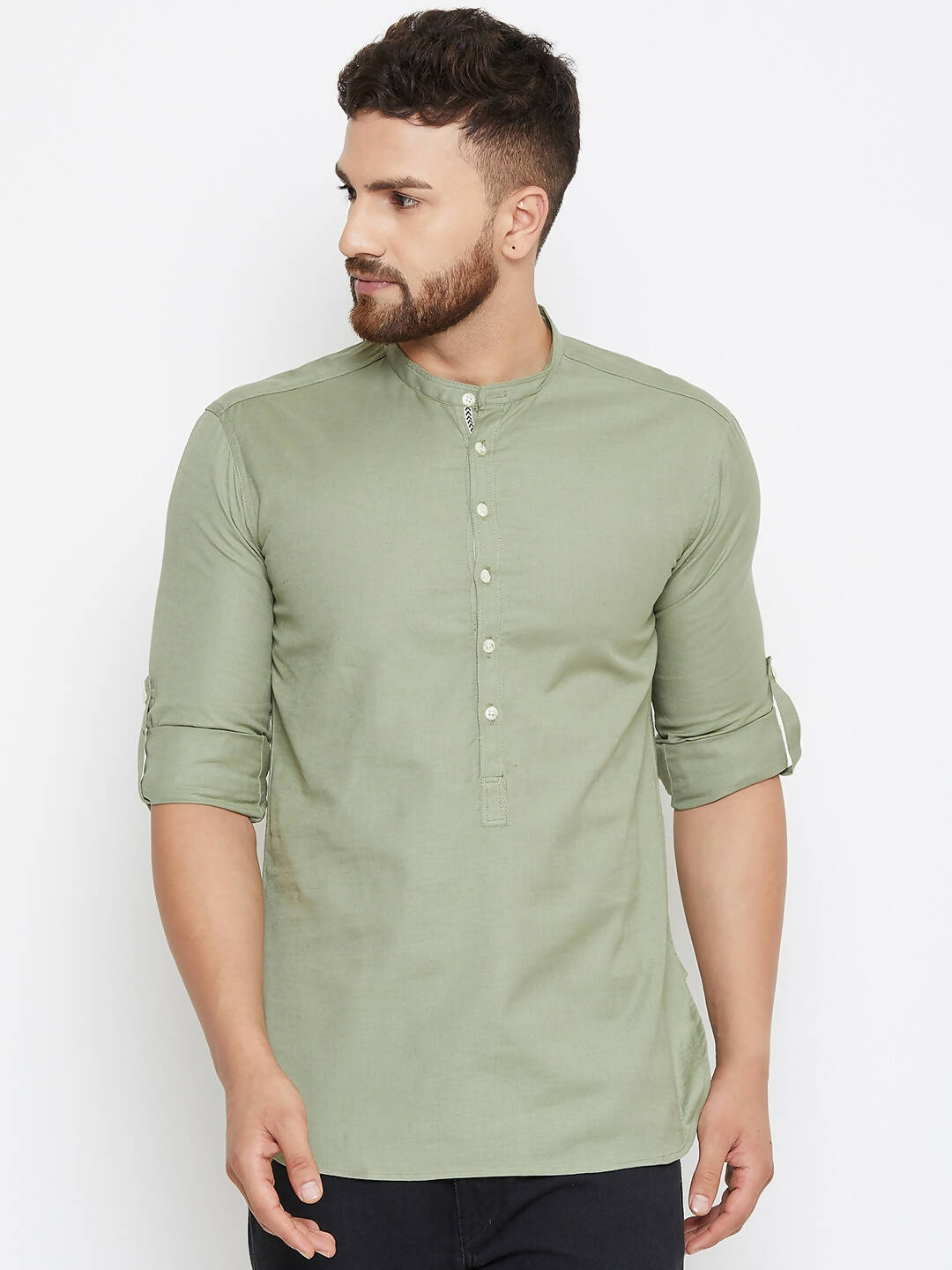 Even Apparels Green Color Men's Pure Cotton Kurta With Band Collar - Distacart
