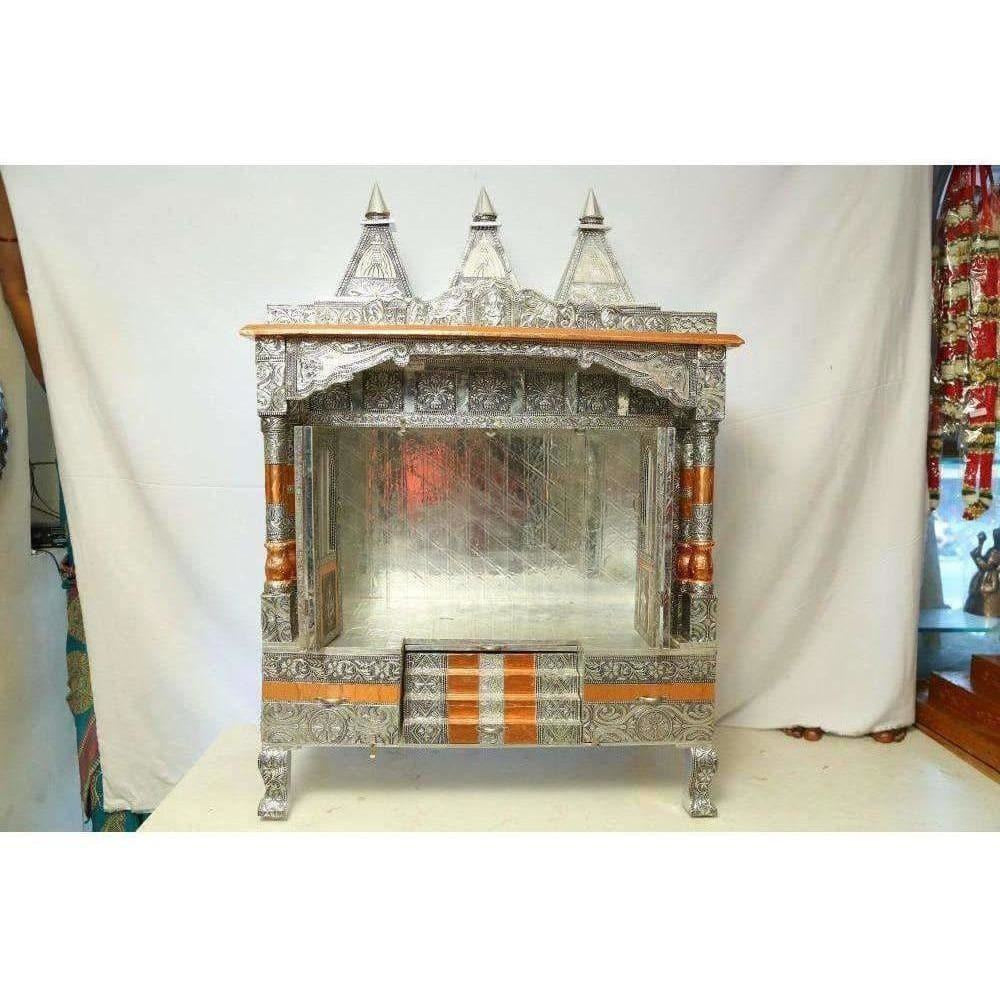 Silver Coated 4 Door with 3 Monument Towers Silver Pooja Mandir / Silver Pooja Mandiram - Distacart