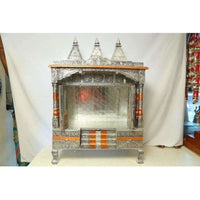 Thumbnail for Silver Coated 4 Door with 3 Monument Towers Silver Pooja Mandir / Silver Pooja Mandiram - Distacart