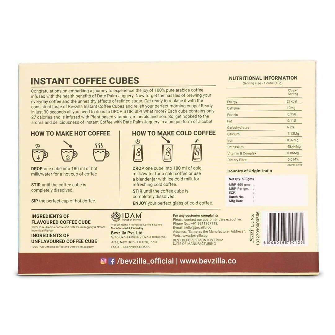 Bevzilla Instant Coffee Cubes Pack with Organic Date Palm Jaggery - Distacart