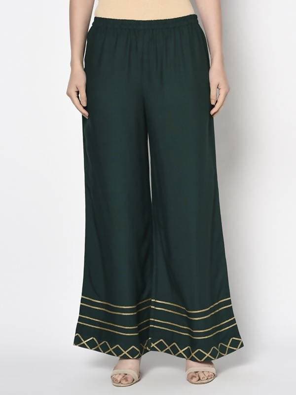 Aniyah Rayon Bottle Green Color Flared Slip-On Palazzo (AN-206K)