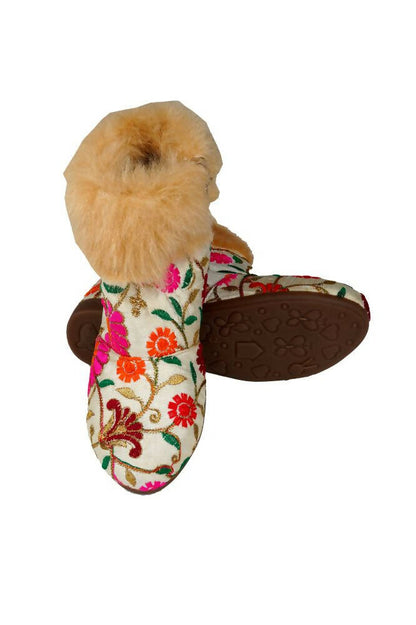 Tiny Bugs Girls Embroidered Anckle Ethnic Boots-Beige - Distacart