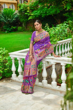 Thumbnail for Vishnu Weaves Women's Purple Banarasi Silk Kashmiri Woven Saree with Blouse - Distacart