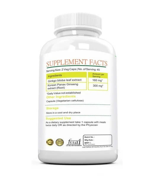 Ramini Bio Nutrition Ginkgo Biloba With Ginseng 500mg Veg Capsules - Distacart