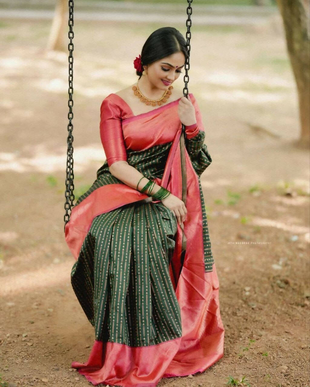 DEIANA'S Beautiful Golden Jari with New Design Soft Lichi Silk Saree - Green - Distacart