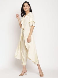 Thumbnail for Ahalyaa Women Off White Layered Kurta With Trousers