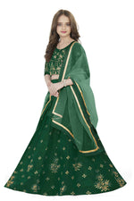 Thumbnail for Dwiden Green Rohini Tafetta Sattin Semi-Stitched Girl's Lehenga Choli - Distacart