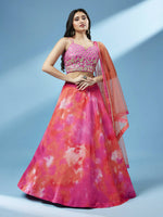 Thumbnail for House of Panchhi Orange Organza Shibori Printed Lehenga choli & Dupatta - Distacart