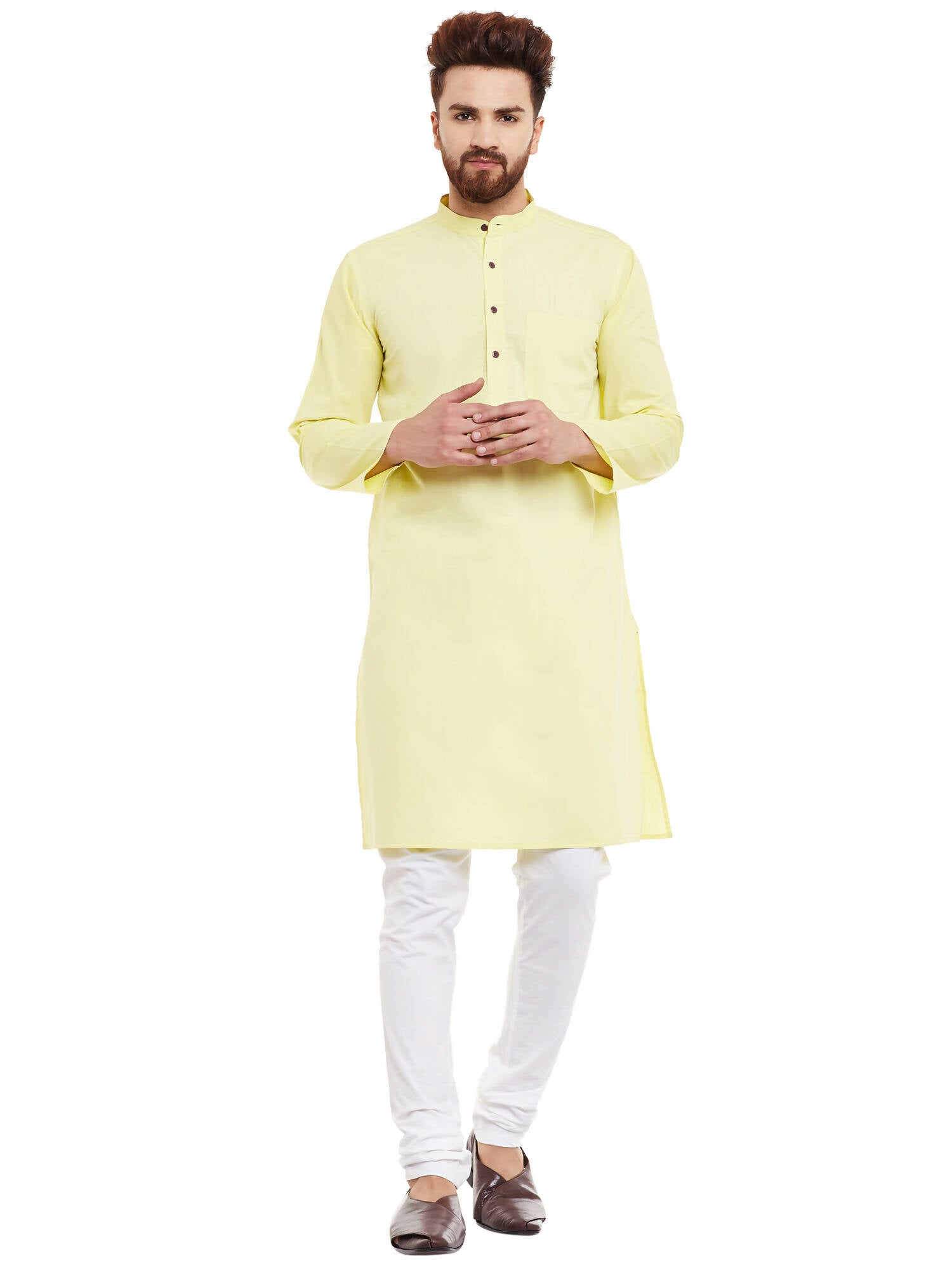 Even Apparels Yellow Pure Cotton Men's Kurta With Band Collar - Distacart