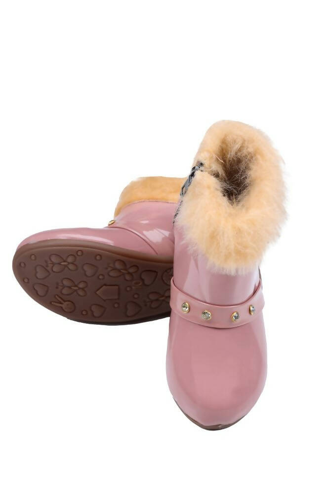 Tiny Bugs Girls Faux Fur Detail Winter Boots - Peach - Distacart
