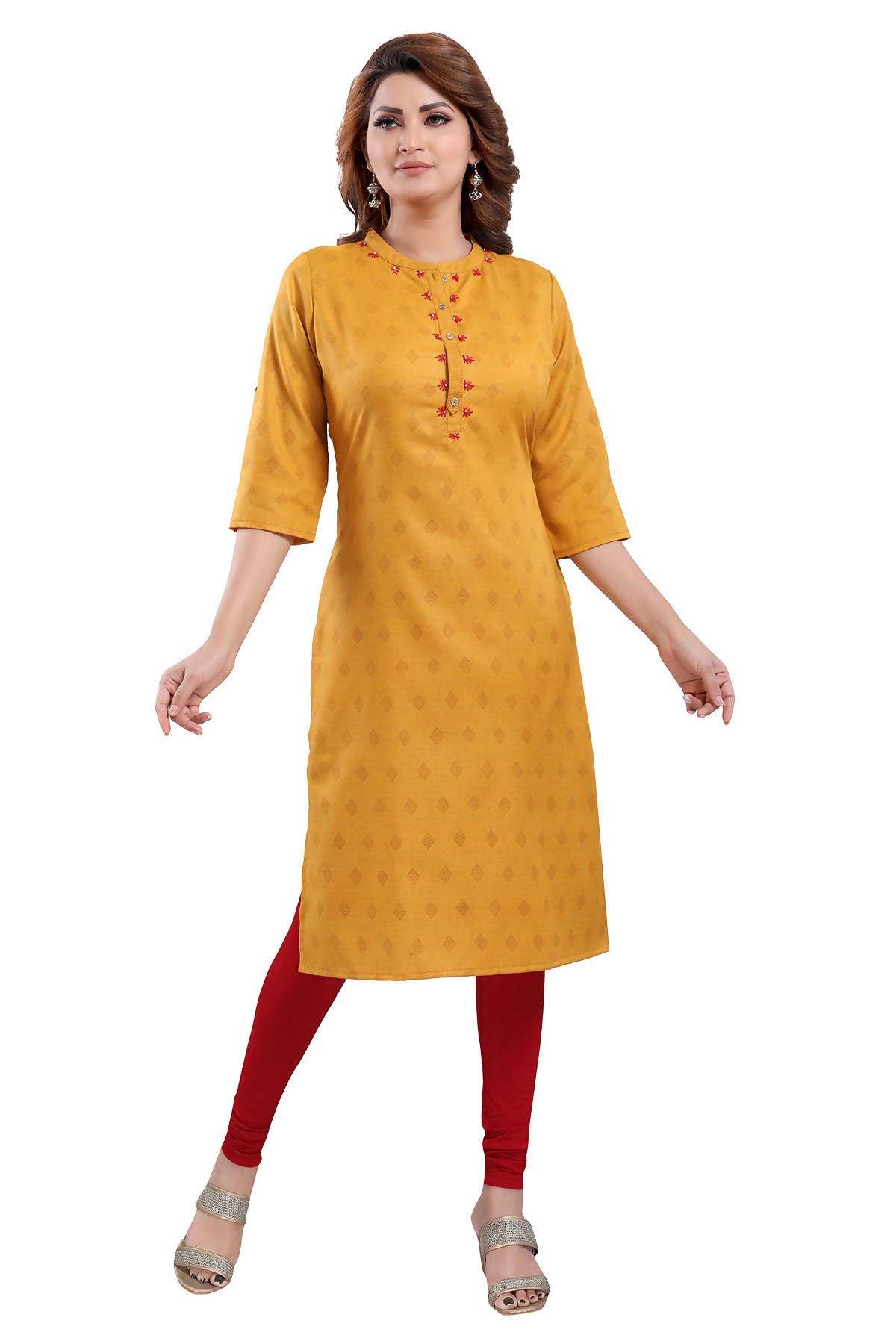 Snehal Creations Mustard Casual Cotton Printed Ladies Kurti - Distacart
