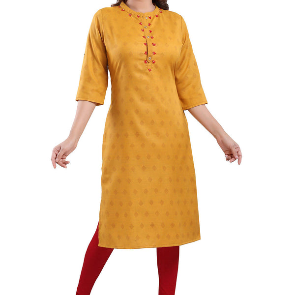 Snehal Creations Mustard Casual Cotton Printed Ladies Kurti - Distacart