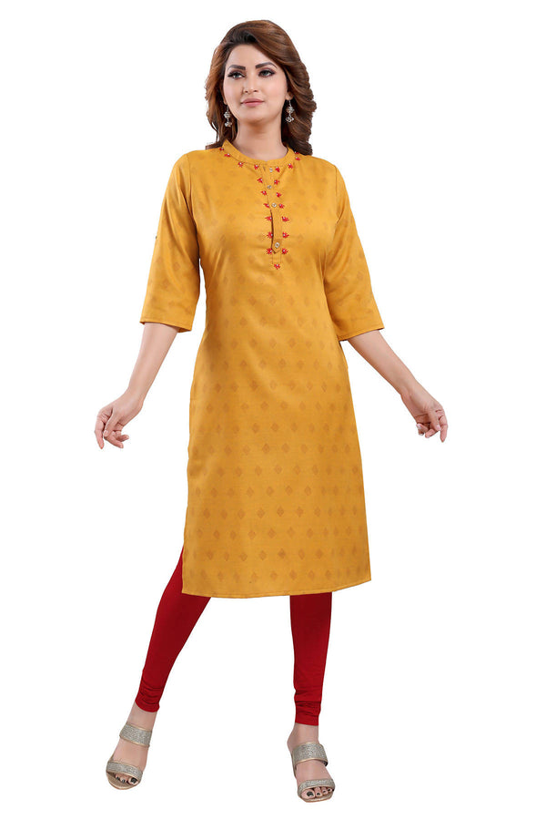 Snehal Creations Mustard Casual Cotton Printed Ladies Kurti - Distacart