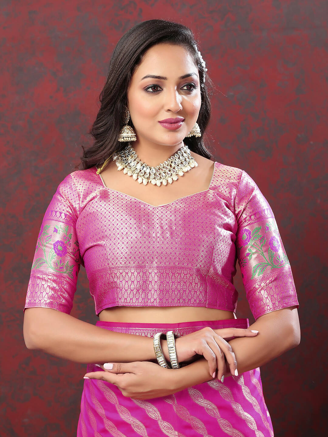 Lorenvalley Fashion Magenta Soft Silk Woven Design with Zari Weaving Leheriya Design Saree - Distacart