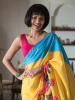 Thumbnail for Suta Yellow Floral Pure Cotton Saree - Distacart