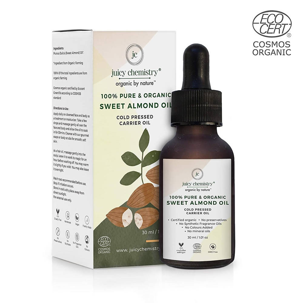 Juicy Chemistry Pure & Organic Sweet Almond Oil For Cold Pressed Carrier Oil - Distacart