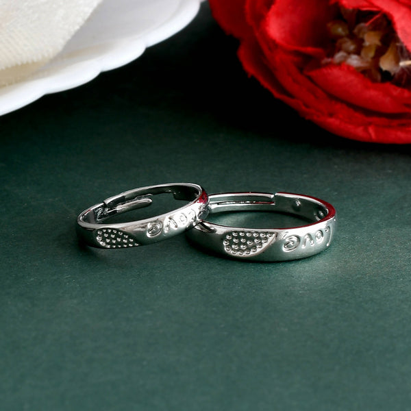 VOJ Stainless Steel Cubic Zirconia Silver Plated Adjustable Ring Set for Couple - Distacart