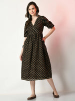Thumbnail for Myshka Women's Black Floral Printed Empire Dress - Distacart
