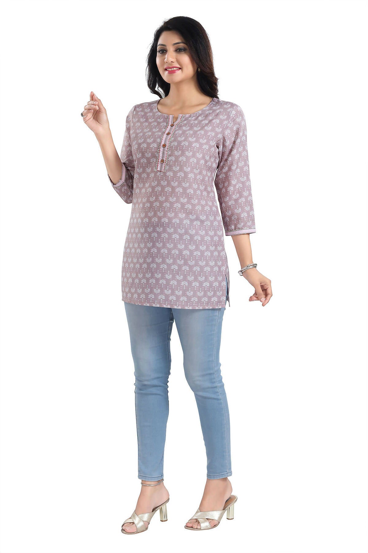 Snehal Creations Dusty Pink Rayon Short Kurti Tunic Top - Distacart