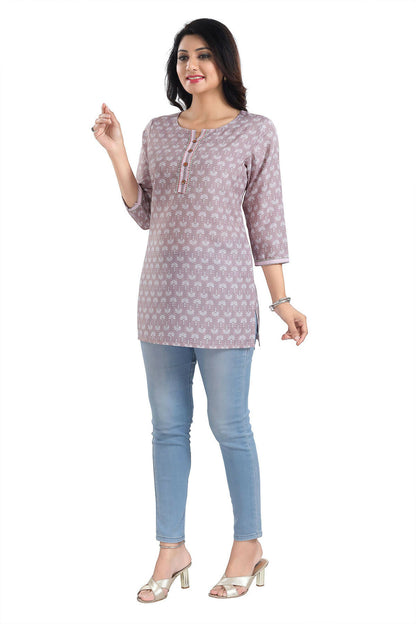 Snehal Creations Dusty Pink Rayon Short Kurti Tunic Top - Distacart