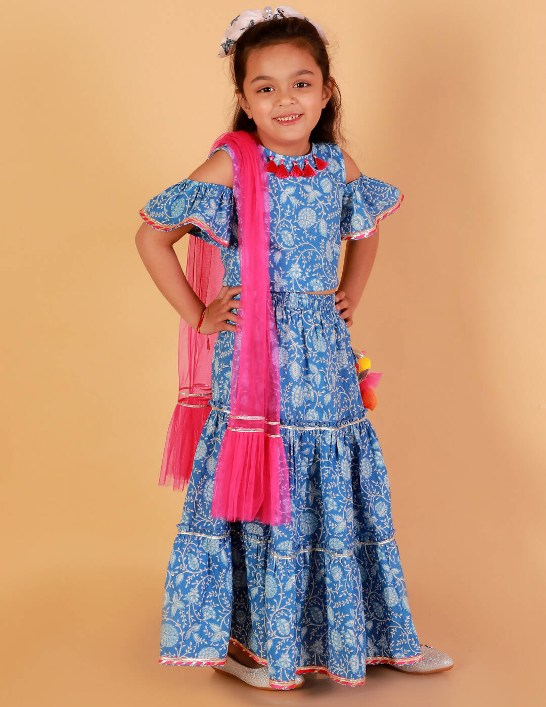 Lil Drama Girls Choli Ghaghra With Dupatta Set - Blue - Distacart