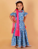 Thumbnail for Lil Drama Girls Choli Ghaghra With Dupatta Set - Blue - Distacart