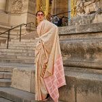 Thumbnail for Cream Handloom Khaddi Silk Saree With Contrast Pallu & Blouse - Rajtex Khwaab Silk - Distacart