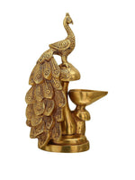 Thumbnail for Craftvatika Gold-Toned Brass Diya Oil Lamp Peacock Hanging Diya - Distacart