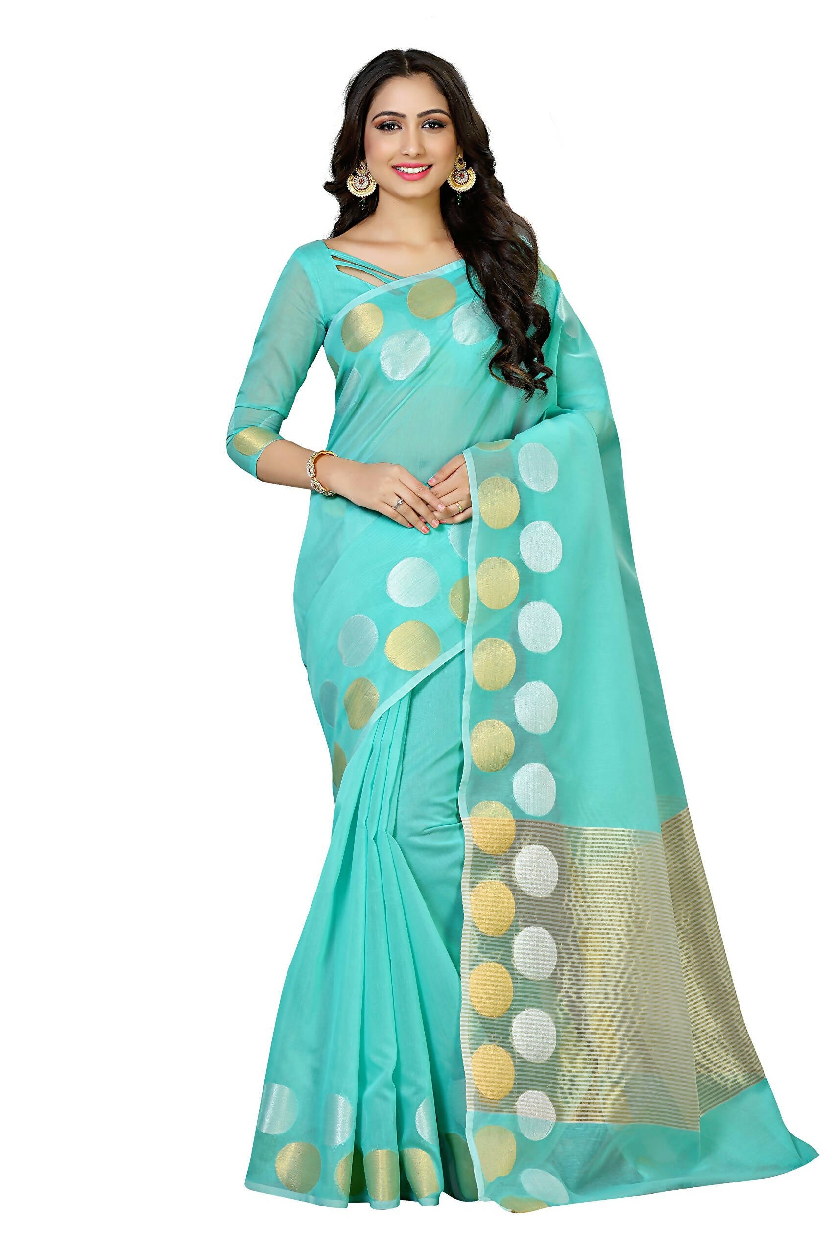 Mimosa Women's Turquoise Blue Kanchipuram Cotton Saree - Distacart