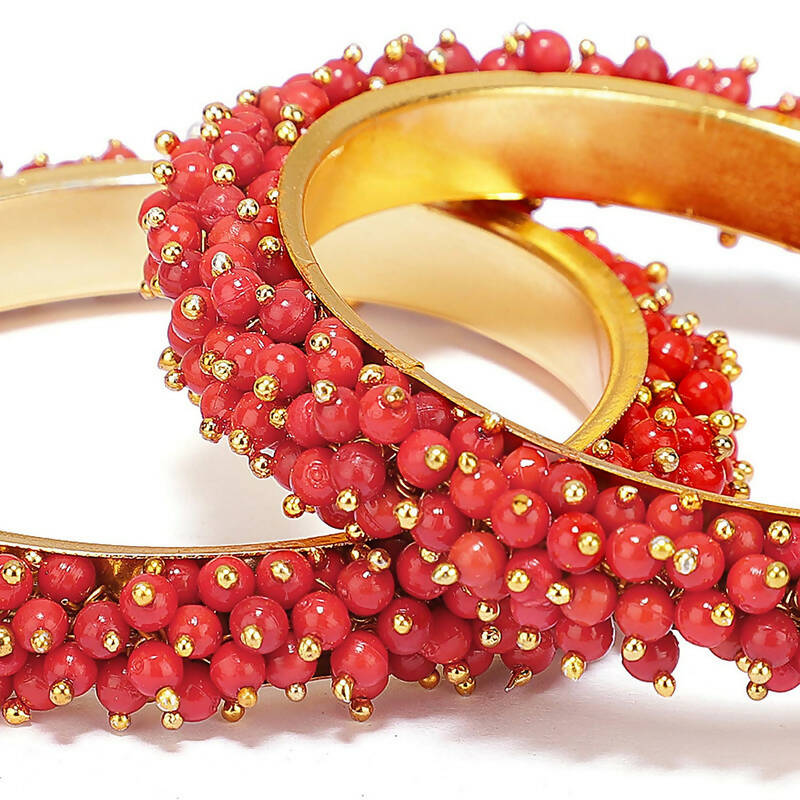 Mominos Fashion Joharkamal Gold-Plated Red Beads Work Bangles - Distacart