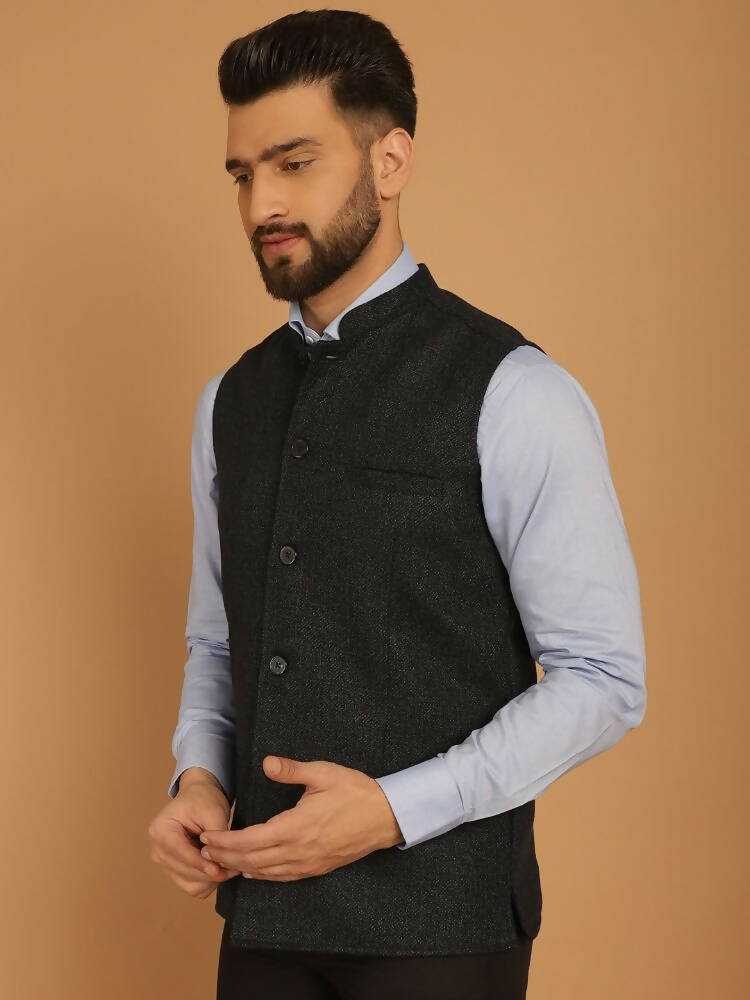Even Apparels Pure Wool Nehru Jacket - Blue - Distacart